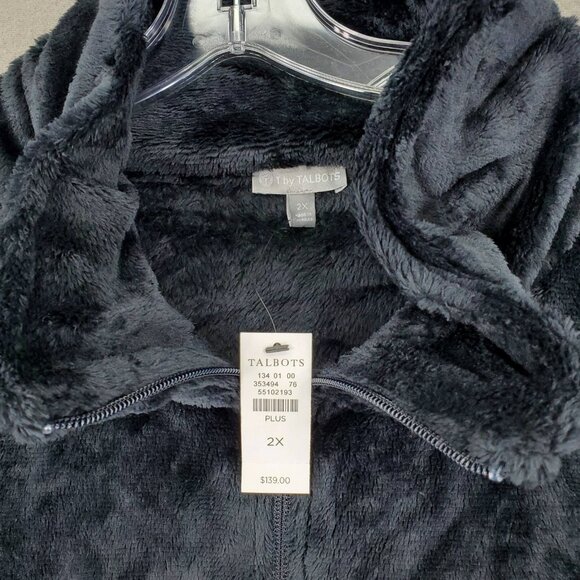 New Talbots Women's Fleece Black Soft Thick Zip up Jacket Size 2X Pockets Plus - Picture 2 of 6